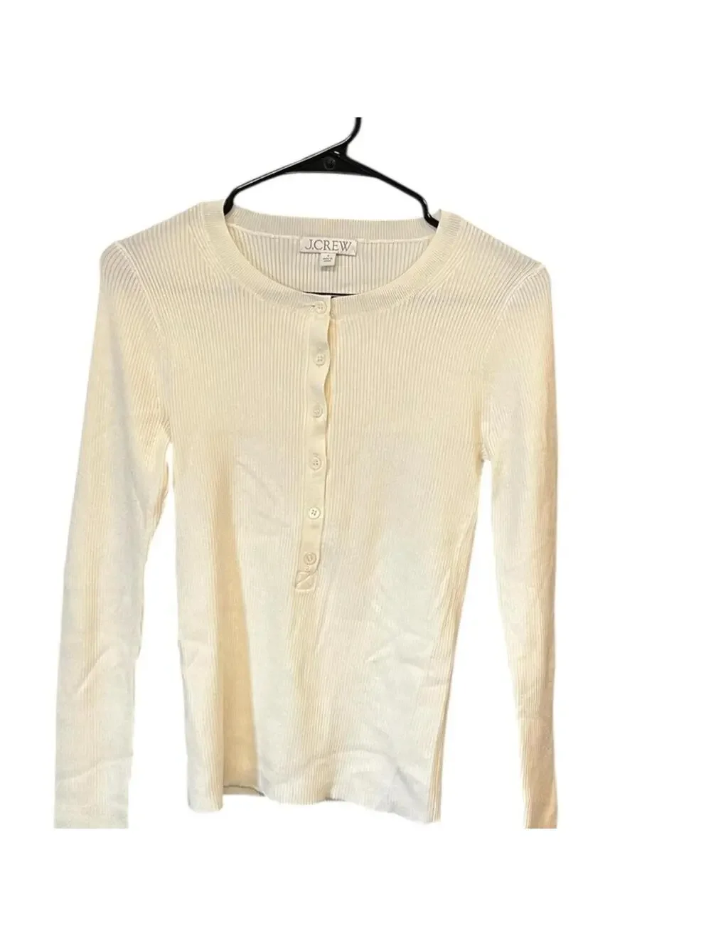 J.Crew Ribbed Henley Top Women’s Small Ivory Long Sleeve Stretch Knit Classic